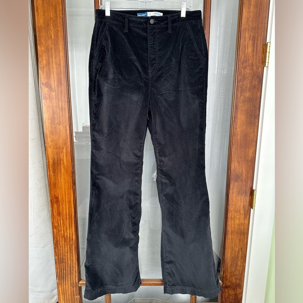 Old Navy Womens 14 Tall Velvet Pants Black Extra High Rise Flare Trouser Goth